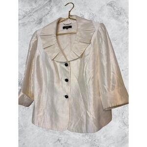 Alex Marie Ivory Shimmer Pleated Portrait Collar Blazer Jacket Womens 14W Ivory